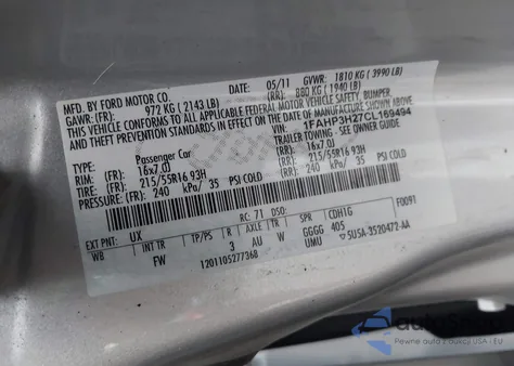 2012 Ford Focus Sel z USA, uszkodzony, nr VIN 1FAHP3H27CL169494